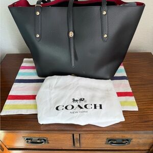 Coach Black Pebbled Leather Tote with Gold Hardware